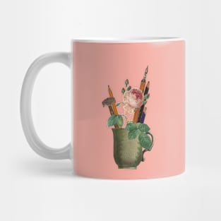 Artist Tools - Vintage Pencil Cup with Rose Mug